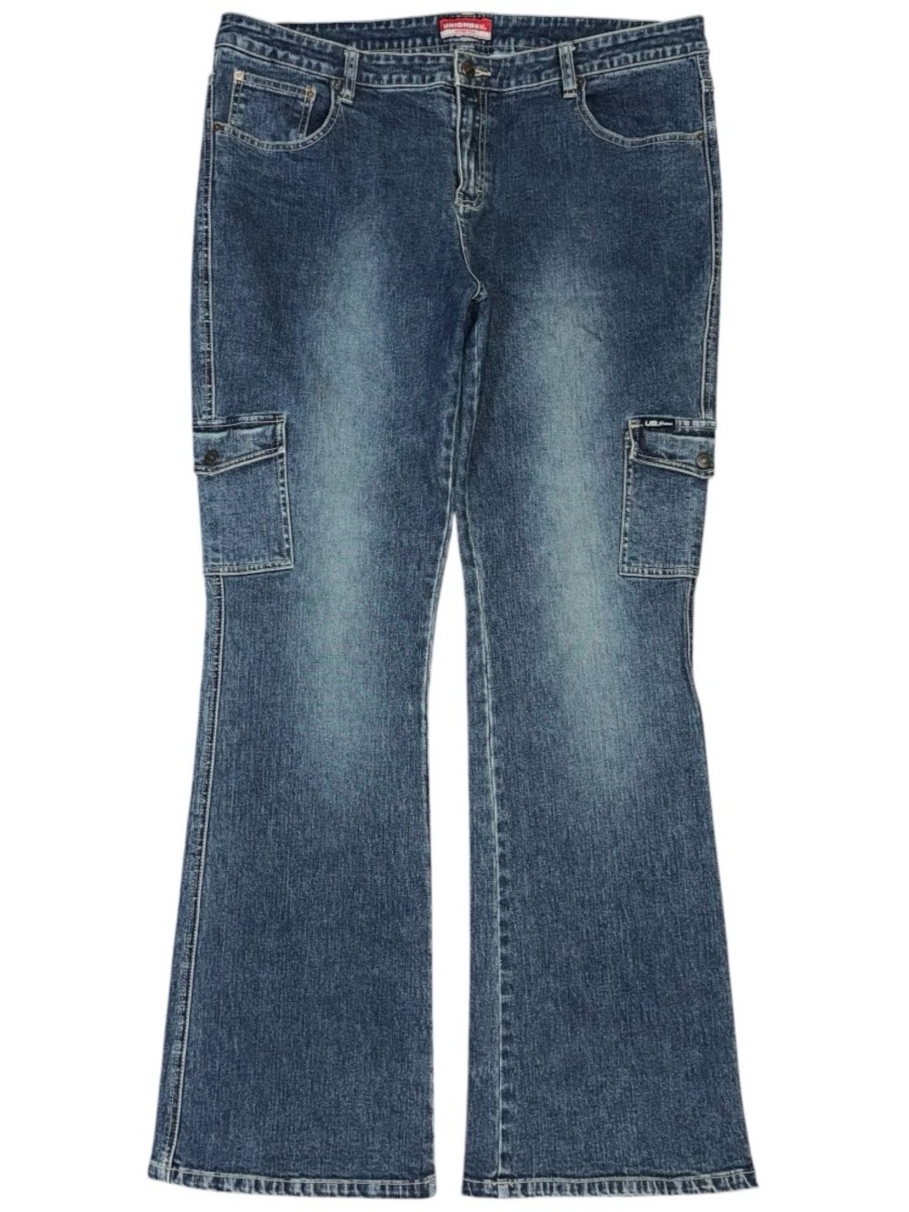 Vintage Union Bay Cargo Jeans Sz 17 Blue Flared Hipster Punk Grunge Y2K 36x32.5